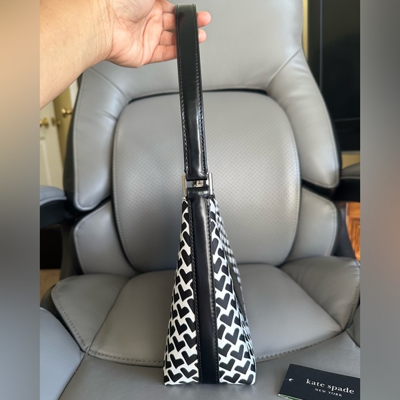 Kate Spade Sam Icon Modernist Hearts Jacquard Shoulder Bag, Cream Black, NWT - Picture 9 of 15